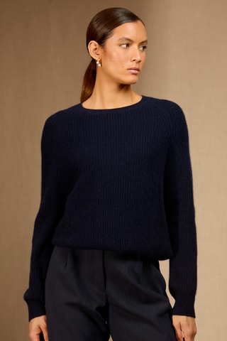 Jersey Océane 100 % cachemir, 4 hilos - Cuello redondo, 270 gr - Azul marino