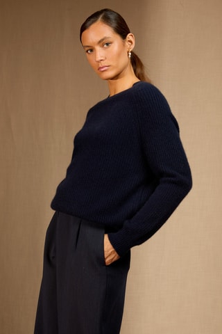 Jersey Océane 100 % cachemir, 4 hilos - Cuello redondo, 270 gr - Azul marino