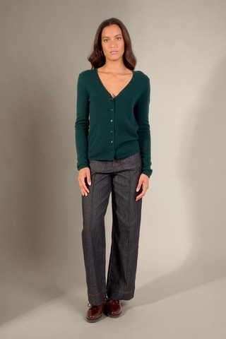 Cárdigan slim fit Paige 100 % cachemir, 2 hilos - Cuello de pico. - Verde oscuro