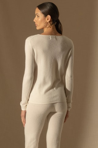 Jersey 100 % cachemir, 2 hilos - Cuello redondo. - Crudo