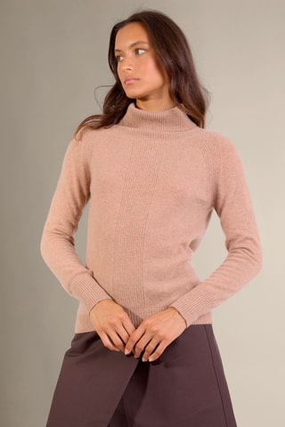 Jersey loose Florivien 100 % cachemir, 2 hilos - Jersey de cuello vuelto - Camel