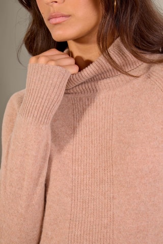 Jersey loose Florivien 100 % cachemir, 2 hilos - Jersey de cuello vuelto - Camel