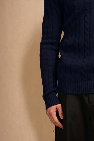 Jersey Lunario 100 % cachemir, 4 hilos - Cuello redondo, 286 gr - Azul marino