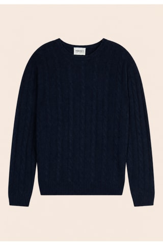 Jersey Lunario 100 % cachemir, 4 hilos - Cuello redondo, 286 gr - Azul marino