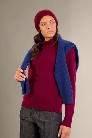 Jersey loose Florivien 100 % cachemir, 2 hilos - Jersey de cuello vuelto - Burdeos