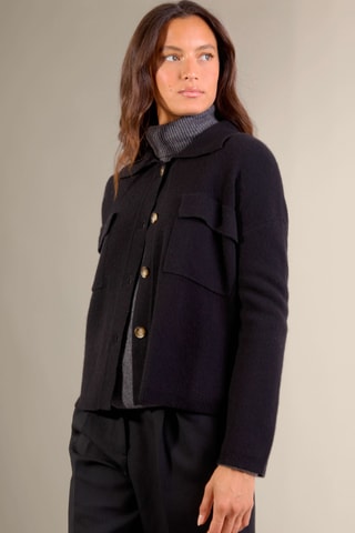 Chaqueta Solivra 100 % cachemir, 2 hilos - Cuello clásico. 410 gr - Negro