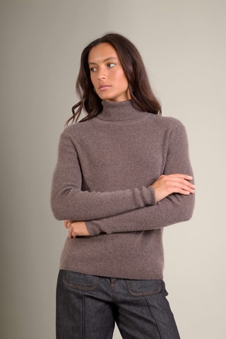 Jersey regular fit Elly 100 % cachemir, 4 hilos - Cuello vuelto 223 gr - Topo
