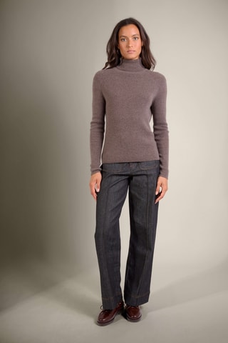 Jersey regular fit Elly 100 % cachemir, 4 hilos - Cuello vuelto 223 gr - Topo