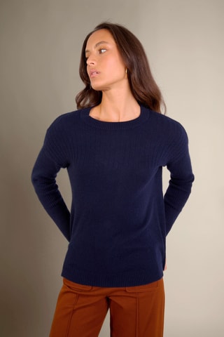 Jersey Amvira 100 % cachemir, 2 hilos - Cuello redondo. - Azul marino