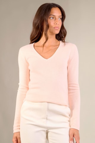 Jersey 100 % cachemir, 4 hilos - Cuello de pico. - Rosa claro