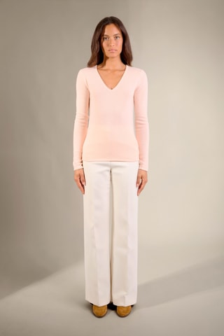 Jersey 100 % cachemir, 4 hilos - Cuello de pico. - Rosa claro
