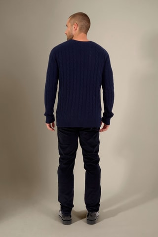 Jersey Lunario 100 % cachemir, 4 hilos - Cuello redondo, 286 gr - Azul marino
