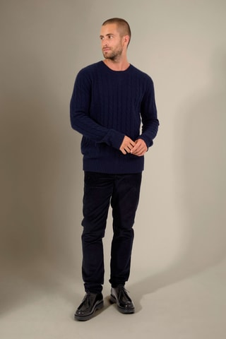 Jersey Lunario 100 % cachemir, 4 hilos - Cuello redondo, 286 gr - Azul marino
