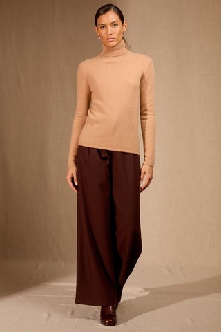Jersey loose Ashley 100 % cachemir, 4 hilos - Cuello vuelto 241 gr - Marrón claro