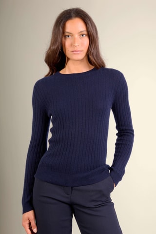 Jersey regular fit Kylie 100 % cachemir, 2 hilos - Cuello redondo. - Azul marino