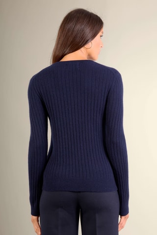 Jersey regular fit Kylie 100 % cachemir, 2 hilos - Cuello redondo. - Azul marino