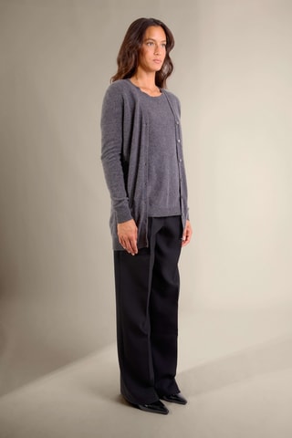 Cárdigan largo regular fit Pearl 100 % cachemir, 2 hilos - Cuello redondo. - Antracita