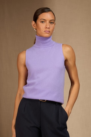 Chaleco slim fit Mary 100 % cachemir, 2 hilos - Jersey de cuello vuelto - Violeta
