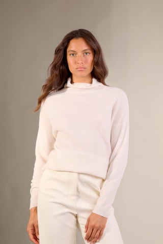 Jersey loose Cevaro 100 % cachemir, 2 hilos - Cuello chimenea - Crudo