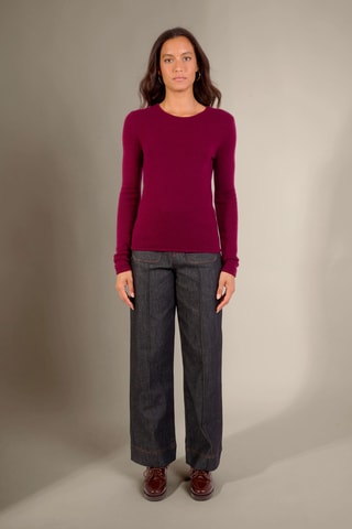 Jersey slim fit Marya 100 % cachemir, 4 hilos - Cuello redondo. - Burdeos