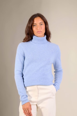 Jersey slim fit Willow 100 % cachemir, 4 hilos - Cuello vuelto 268 gr - Celeste