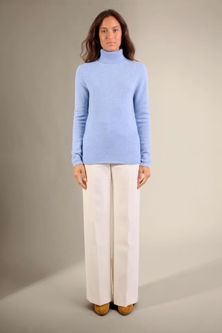 Jersey slim fit Willow 100 % cachemir, 4 hilos - Cuello vuelto 268 gr - Celeste