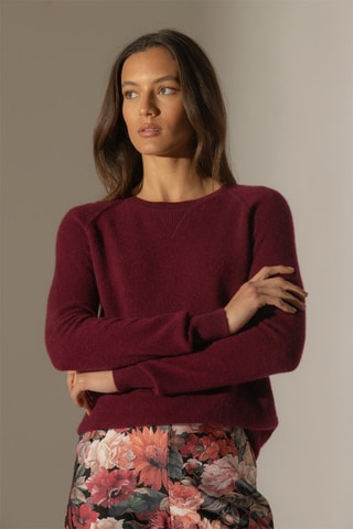 Jersey Wilma 100 % cachemir, 2 hilos - Cuello redondo. - Burdeos