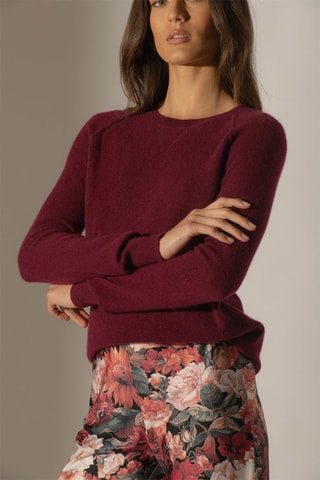 Jersey Wilma 100 % cachemir, 2 hilos - Cuello redondo. - Burdeos