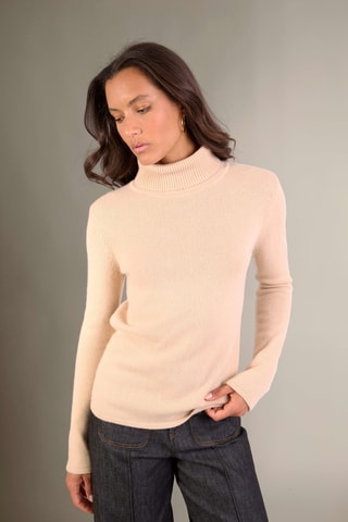 Jersey slim fit Willow 100 % cachemir, 4 hilos - Cuello vuelto 268 gr - Beige