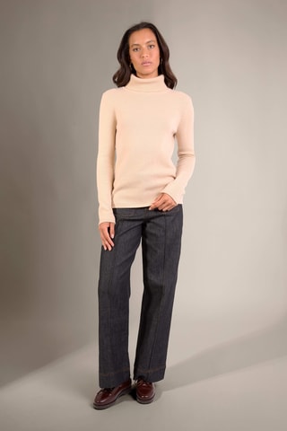 Jersey slim fit Willow 100 % cachemir, 4 hilos - Cuello vuelto 268 gr - Beige