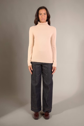 Jersey slim fit Willow 100 % cachemir, 4 hilos - Cuello vuelto 268 gr - Beige