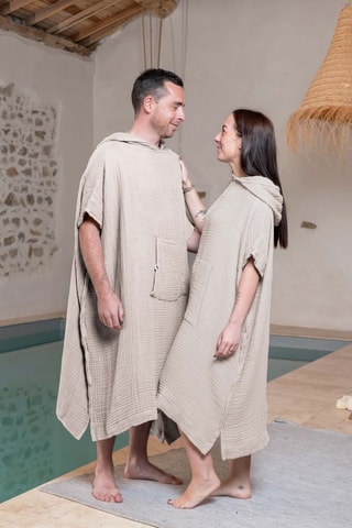 Poncho con cappuccio in garza di cotone Gaïa - 220 g/m² - Pampa