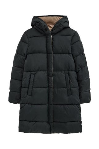 Doudoune longue réversible à capuche - Noir