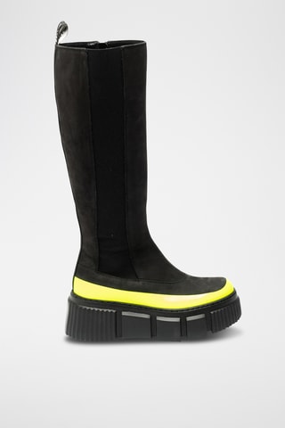 Botas de piel bovina con plataforma - Negro