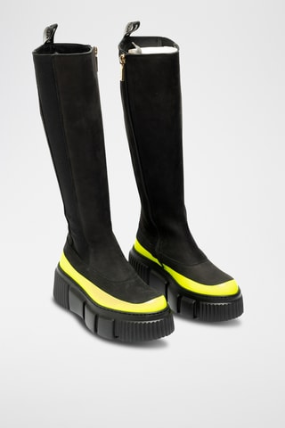 Botas de piel bovina con plataforma - Negro