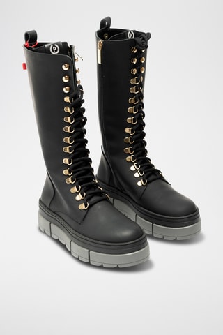Botas de piel bovina con plataforma - Negro