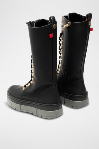 Botas de piel bovina con plataforma - Negro
