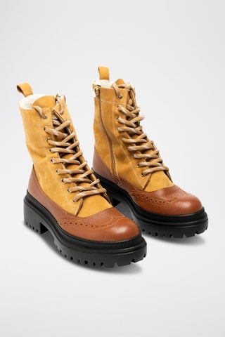 Botines de piel bovina con plataforma - Marrón