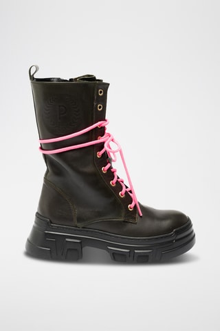 Botines de piel bovina con plataforma - Marrón