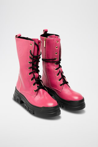 Botines de piel bovina con plataforma - Rosa