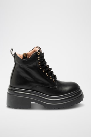 Botines de piel bovina con plataforma - Negro