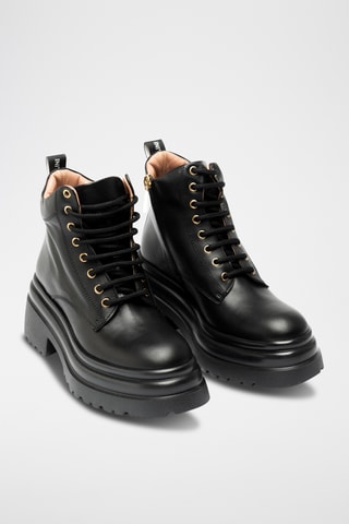 Botines de piel bovina con plataforma - Negro