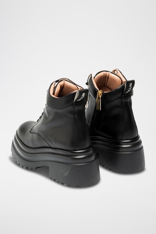 Botines de piel bovina con plataforma - Negro