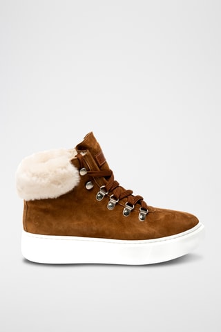Zapatillas altas de piel bovina forradas - Marrón