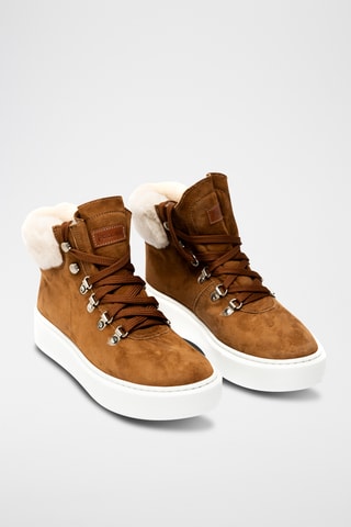 Zapatillas altas de piel bovina forradas - Marrón