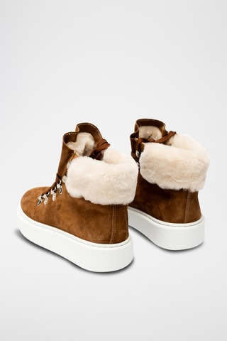 Zapatillas altas de piel bovina forradas - Marrón