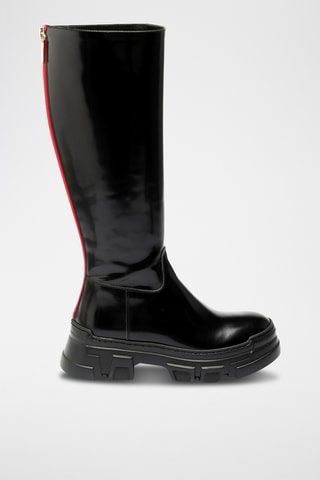 Botas de piel bovina con plataforma - Negro