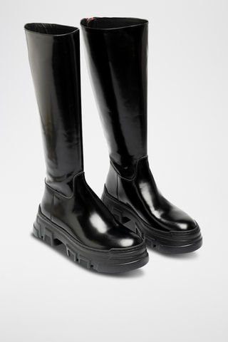 Botas de piel bovina con plataforma - Negro