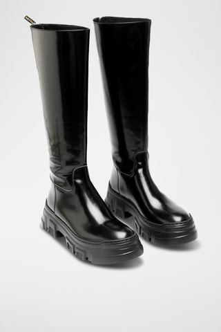 Botas de piel bovina con plataforma - Negro