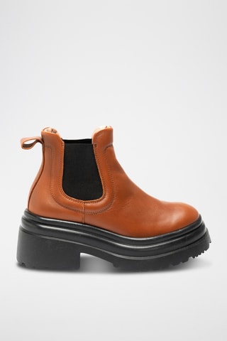 Botines de piel bovina con plataforma - Marrón
